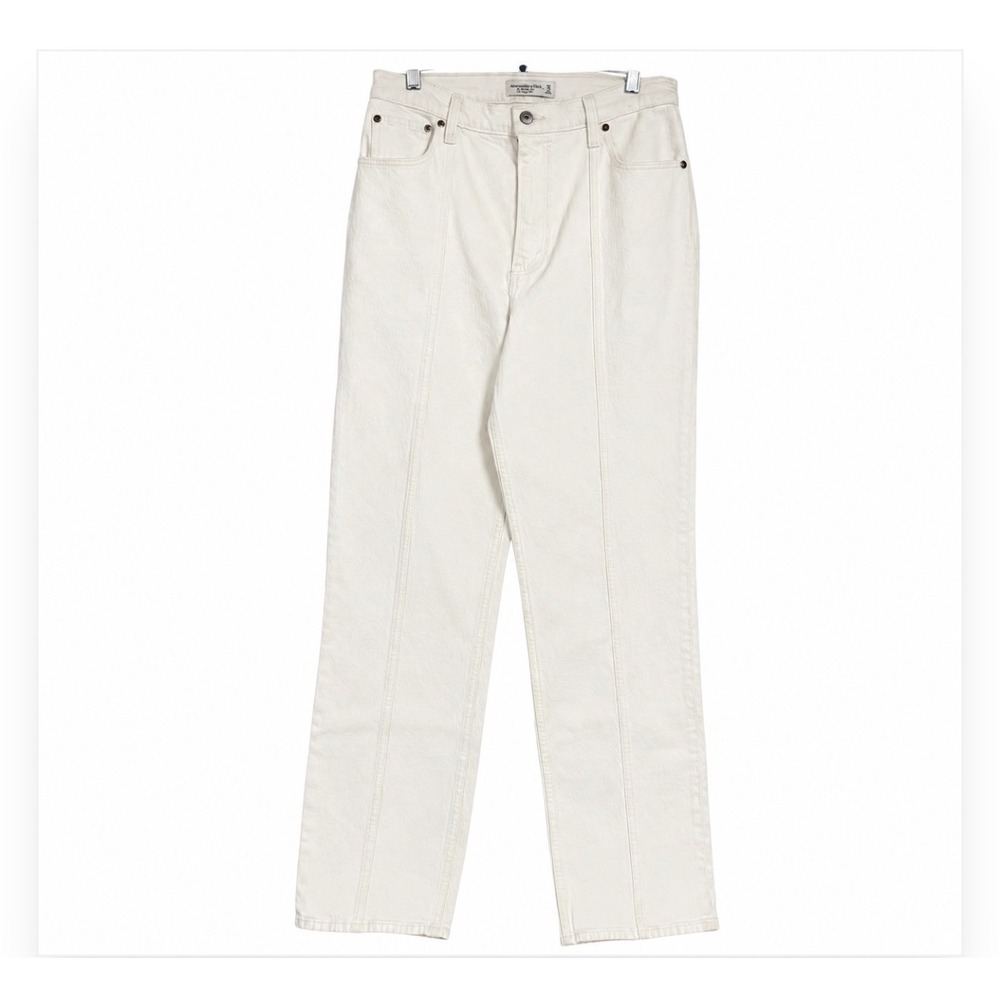 Abercrombie & Fitch  90s Straight Ultra High Rise Seam Detail Jeans Cream 29 8R